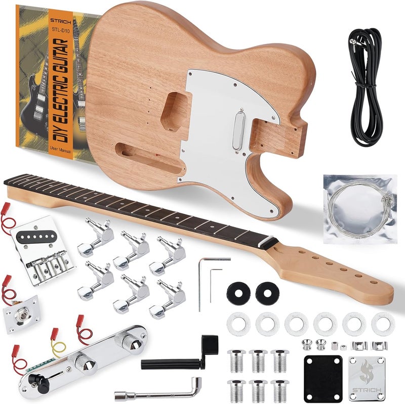 STRICH DIY Electric Guitar Kit, TL Style Mahogany Body & Maple Neck Guitar with SS Pickups, Easy to Assemble Kit with All Parts Included – Build Your Own Electric Guitar STL-D10 - Image 1